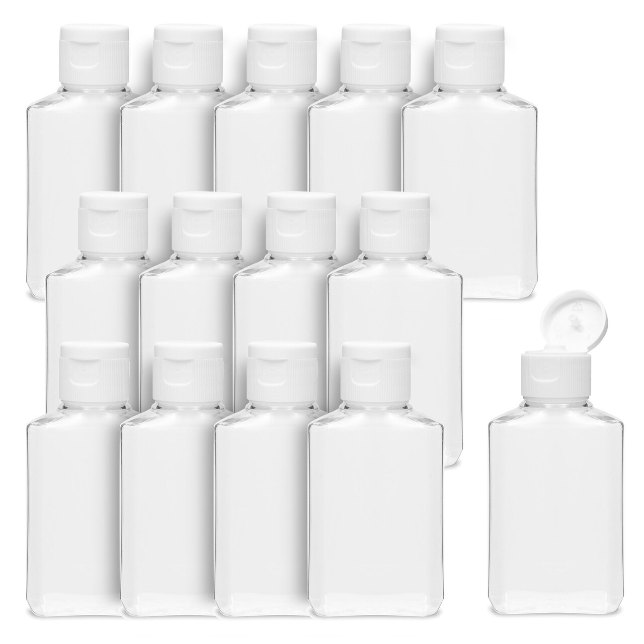 50 Pack Mini Empty Plastic Bottles with Flip Cap, 2 oz Refillable